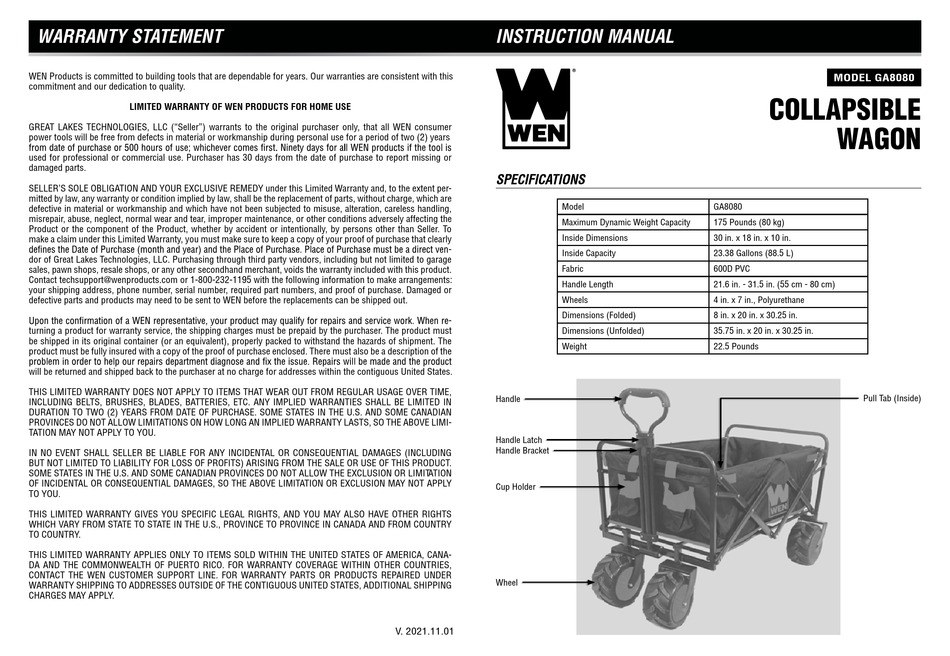 WEN GA8080 INSTRUCTION MANUAL Pdf Download | ManualsLib