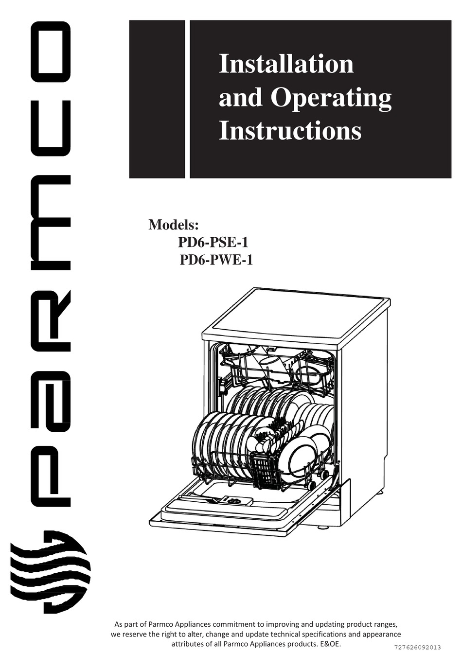 PARMCO PD6PSE1 INSTALLATION AND OPERATING INSTRUCTIONS MANUAL Pdf