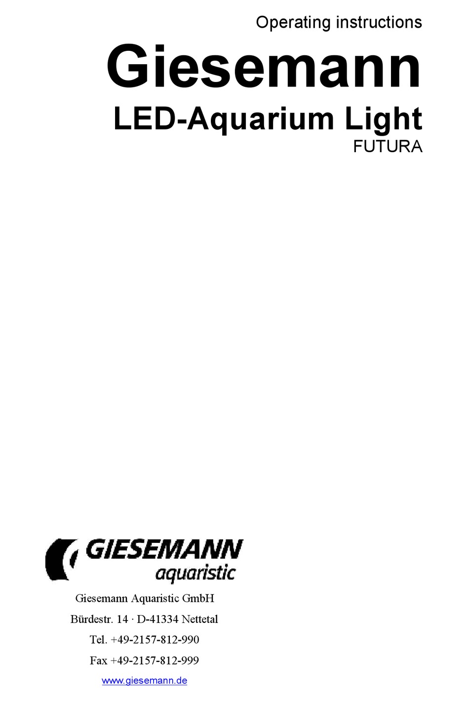 GIESEMANN FUTURA OPERATING INSTRUCTIONS MANUAL Pdf Download ManualsLib
