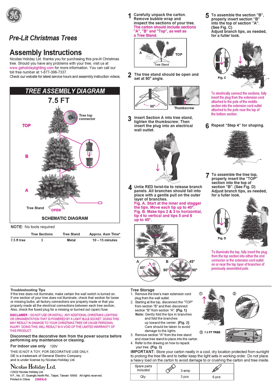 GE HOLIDAY CLASSICS FLOCKED LAUREL PINE 22003 ASSEMBLY INSTRUCTIONS Pdf