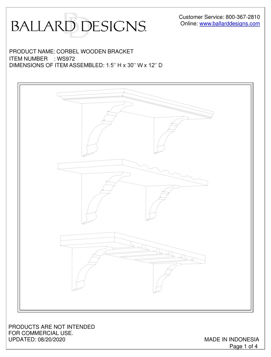 BALLARD DESIGNS CORBEL WS972 QUICK START MANUAL Pdf Download ManualsLib