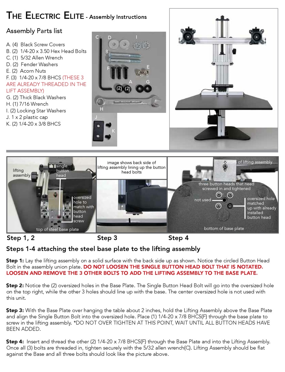 ERGO DESKTOP THE ELECTRIC ELITE ASSEMBLY INSTRUCTIONS MANUAL Pdf