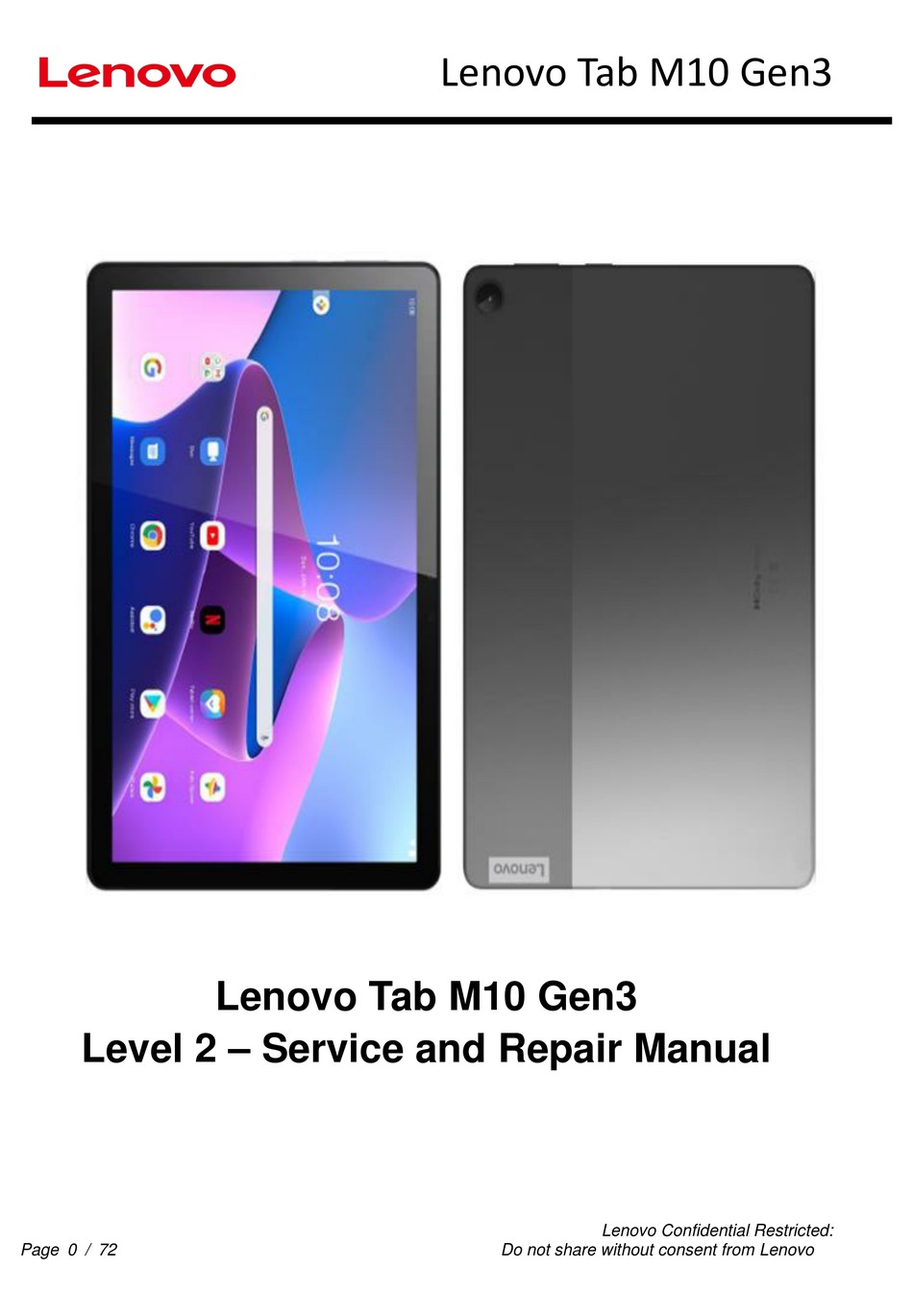 LENOVO TAB M10 GEN3 SERVICE AND REPAIR MANUAL Pdf Download | ManualsLib