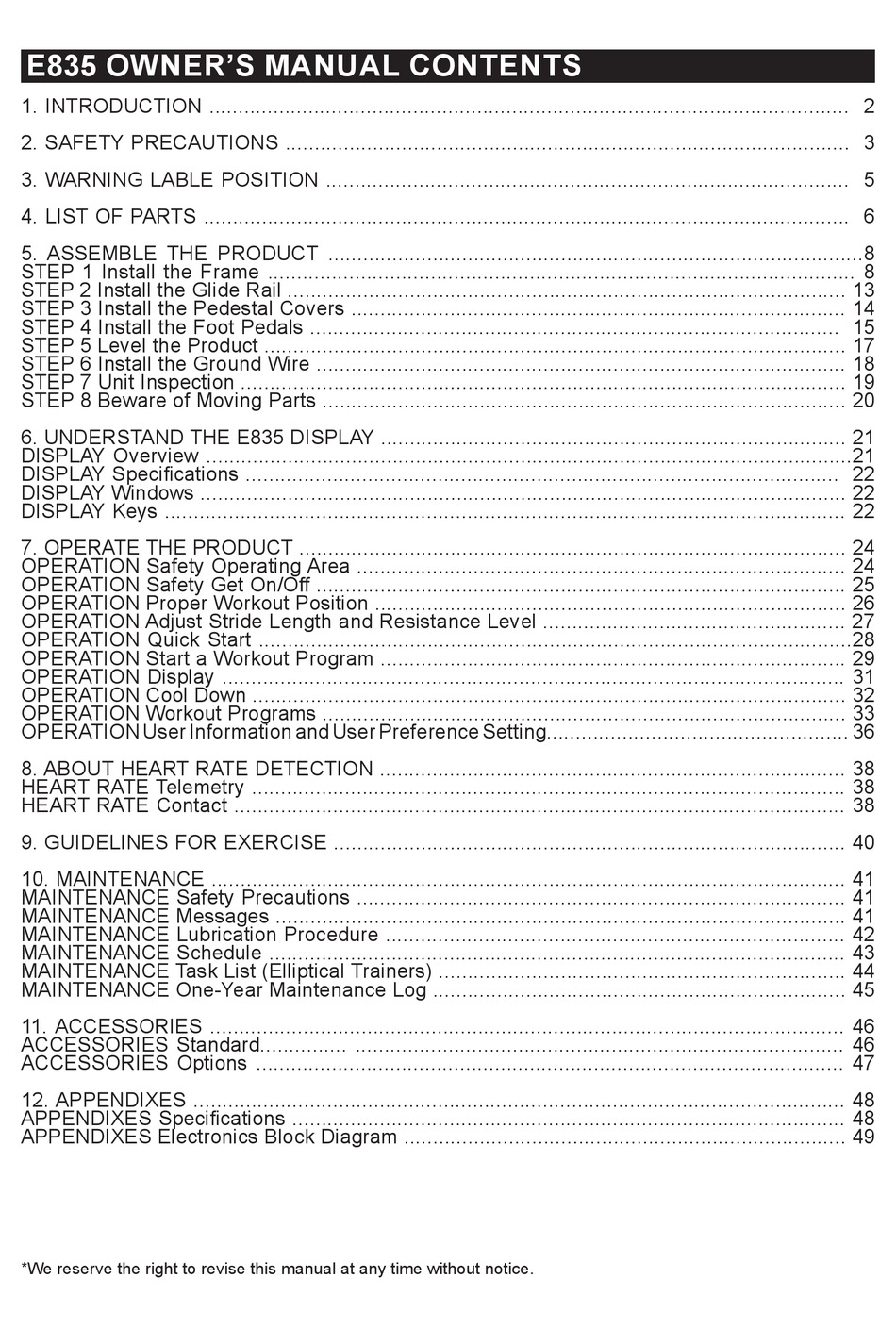 SPORTSART FITNESS E835 OWNER'S MANUAL Pdf Download ManualsLib