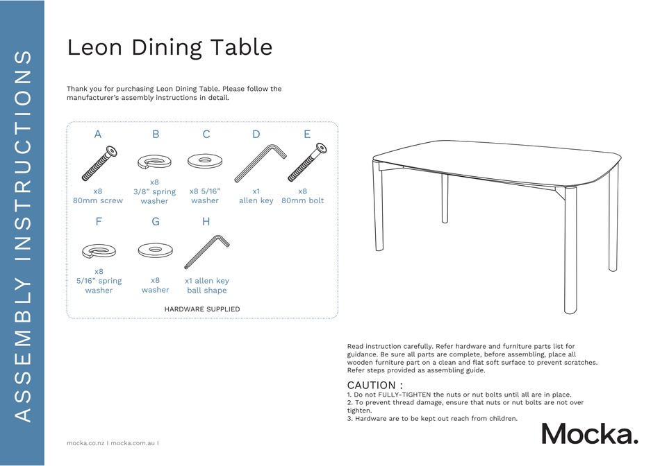 MOCKA LEON DINING TABLE ASSEMBLY INSTRUCTIONS Pdf Download ManualsLib