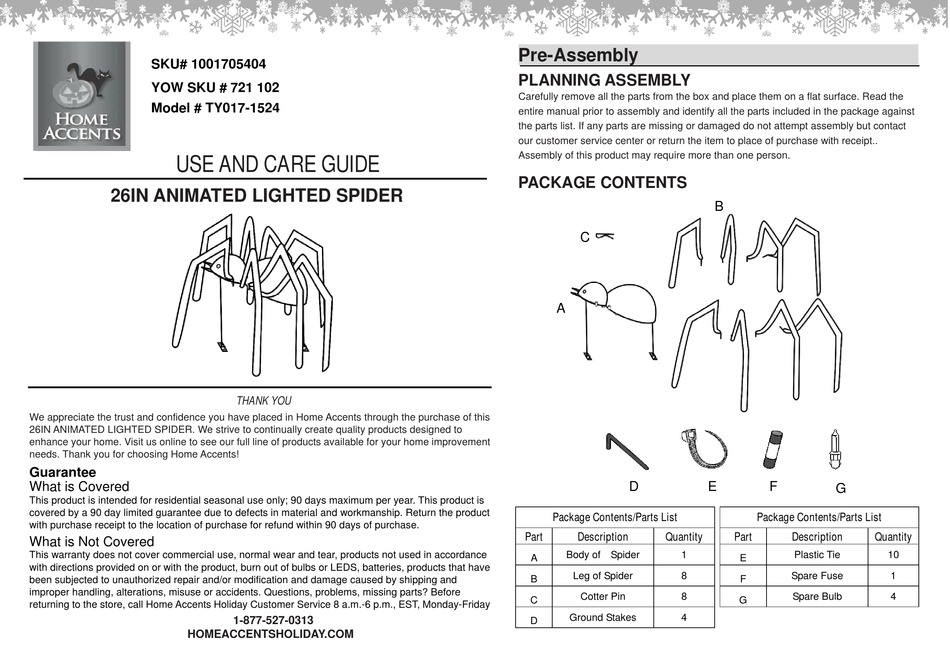 HOME ACCENTS TY0171524 USE AND CARE MANUAL Pdf Download ManualsLib