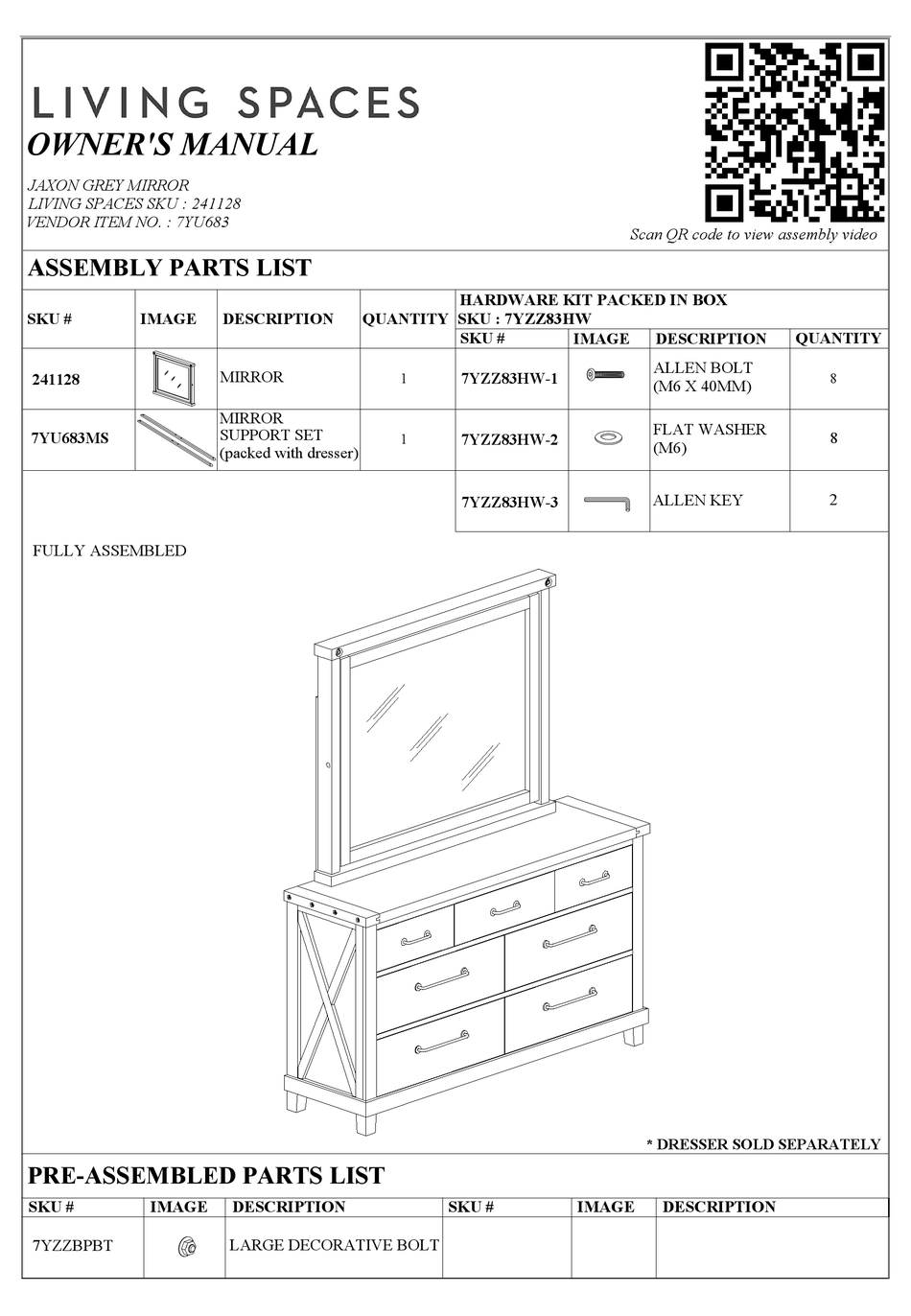 LIVING SPACES JAXON 241128 OWNER'S MANUAL Pdf Download ManualsLib