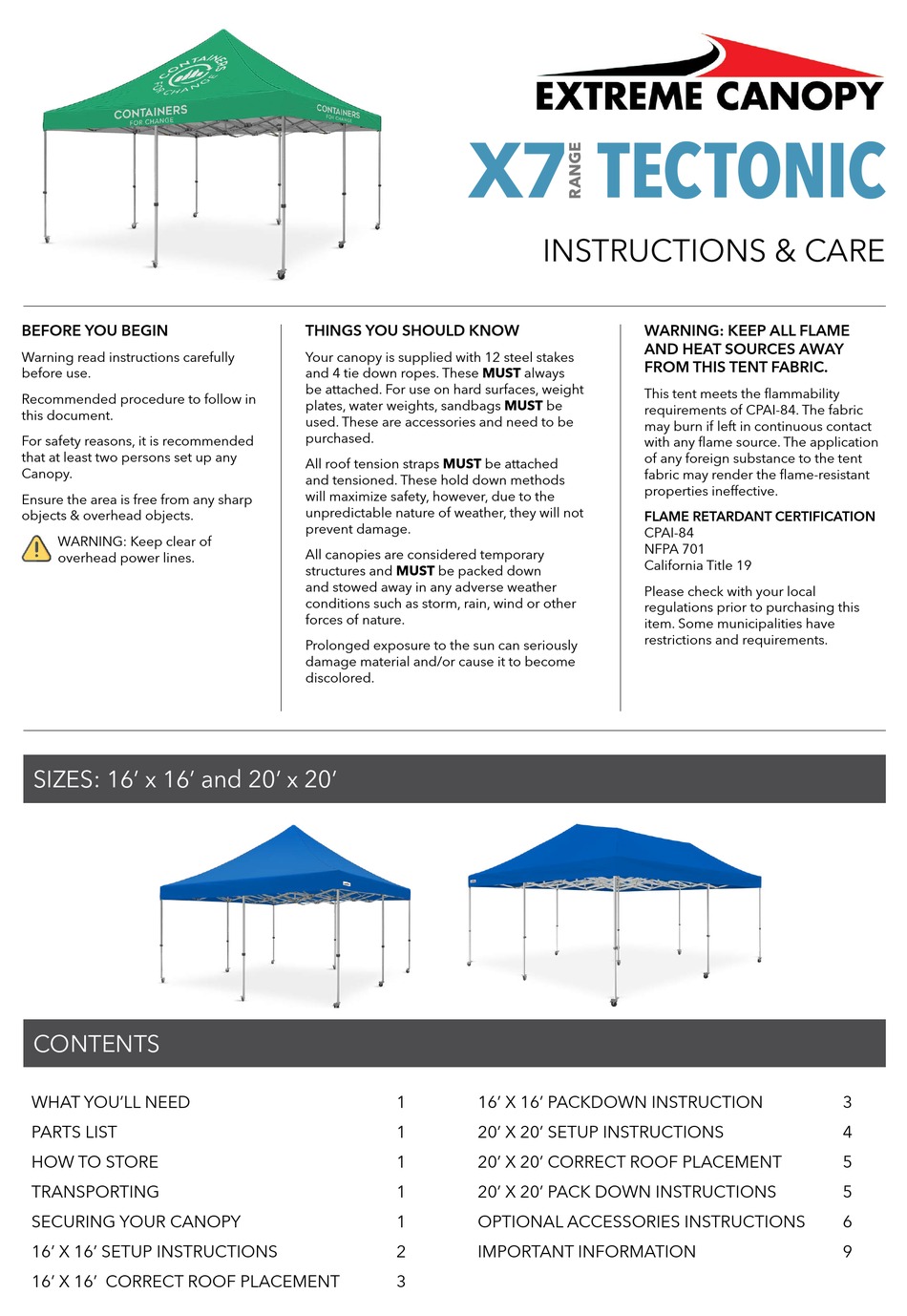 EXTREME CANOPY X7 TECTONIC INSTRUCTIONS & CARE Pdf Download ManualsLib