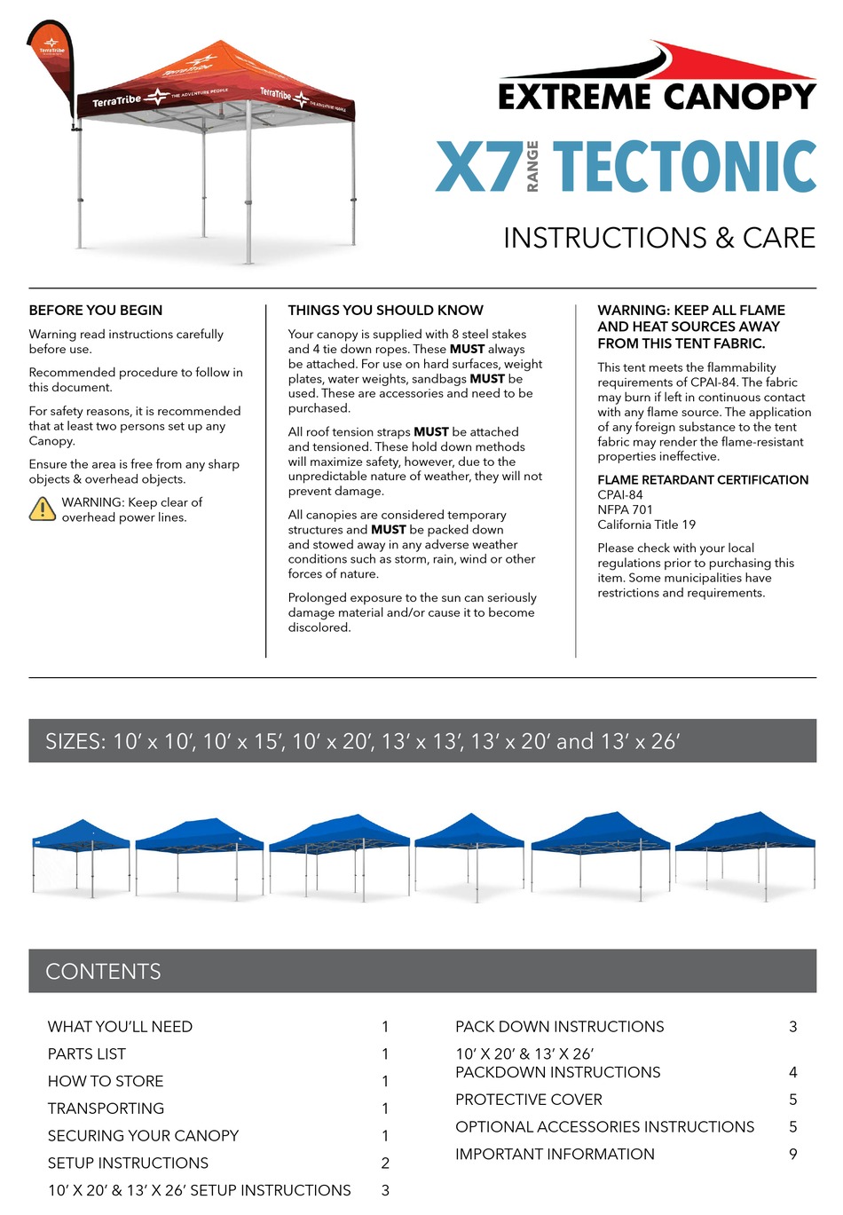 EXTREME CANOPY X7 TECTONIC INSTRUCTIONS & CARE Pdf Download ManualsLib