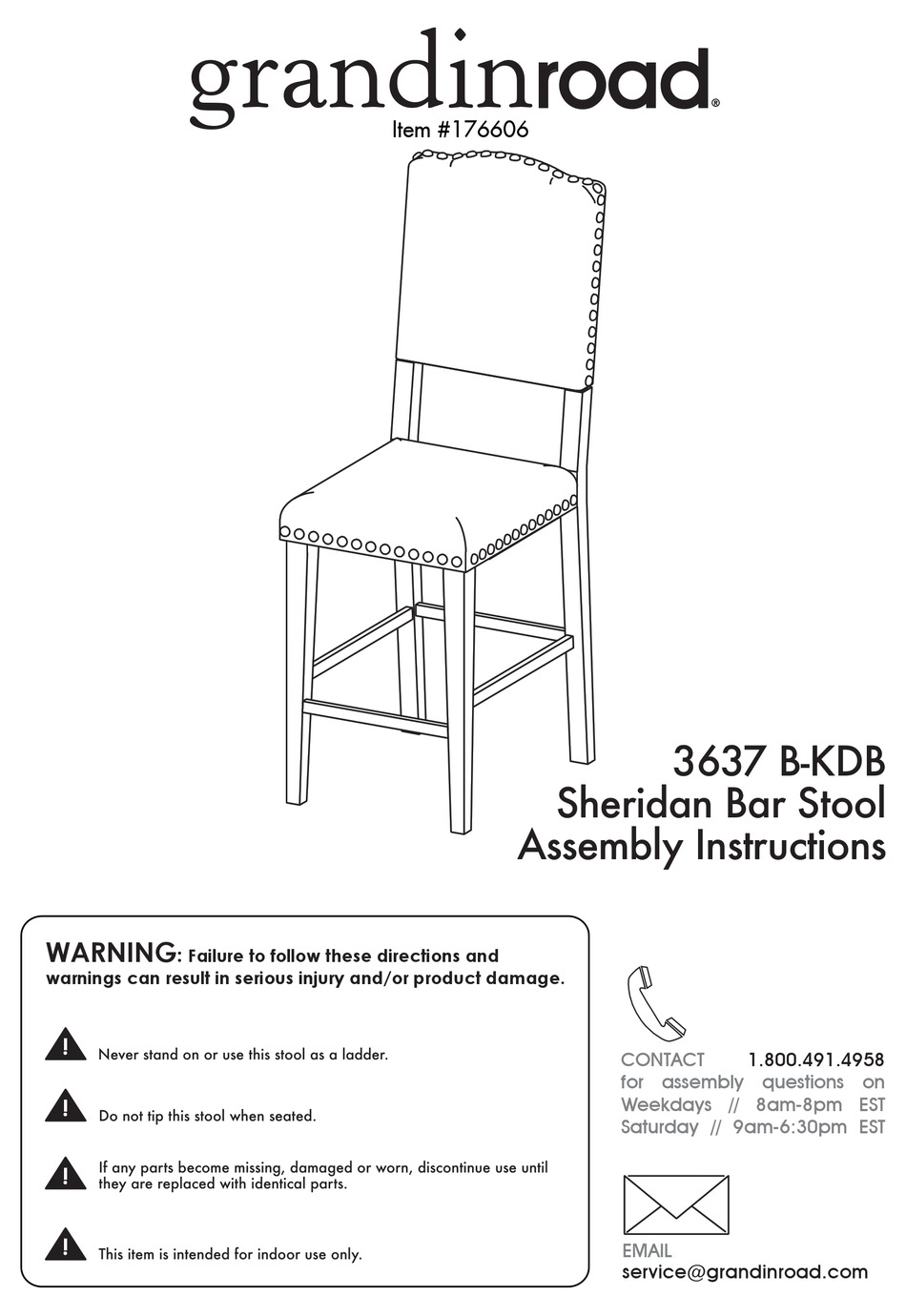 GRANDINROAD SHERIDAN 3637 BKDB ASSEMBLY INSTRUCTIONS Pdf Download