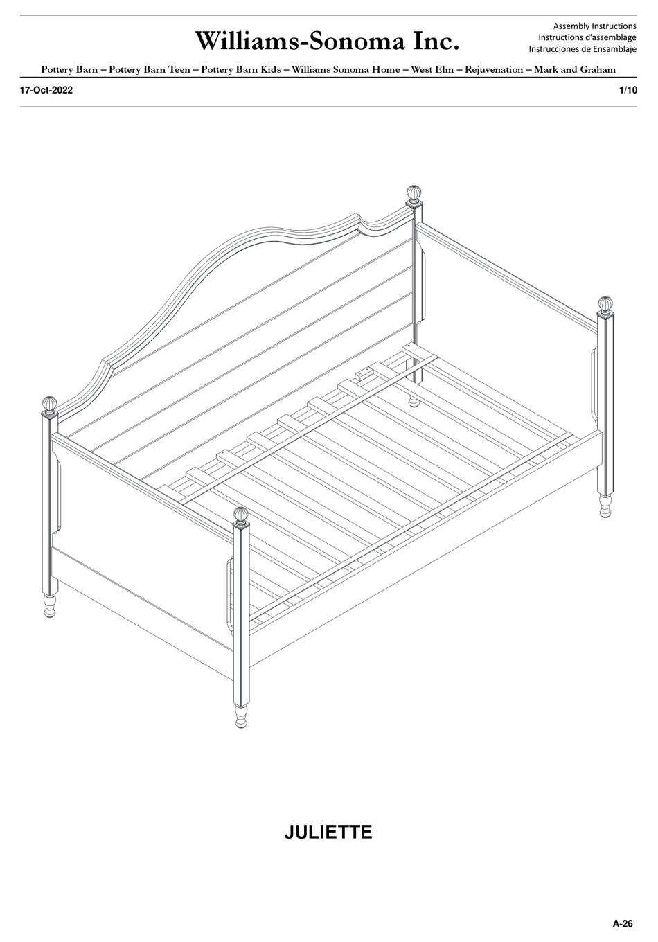 WILLIAMSSONOMA JULIETTE ASSEMBLY INSTRUCTIONS MANUAL Pdf Download