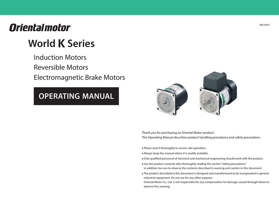 Oriental Motor World K Series Operating Manual Pdf Download Manualslib