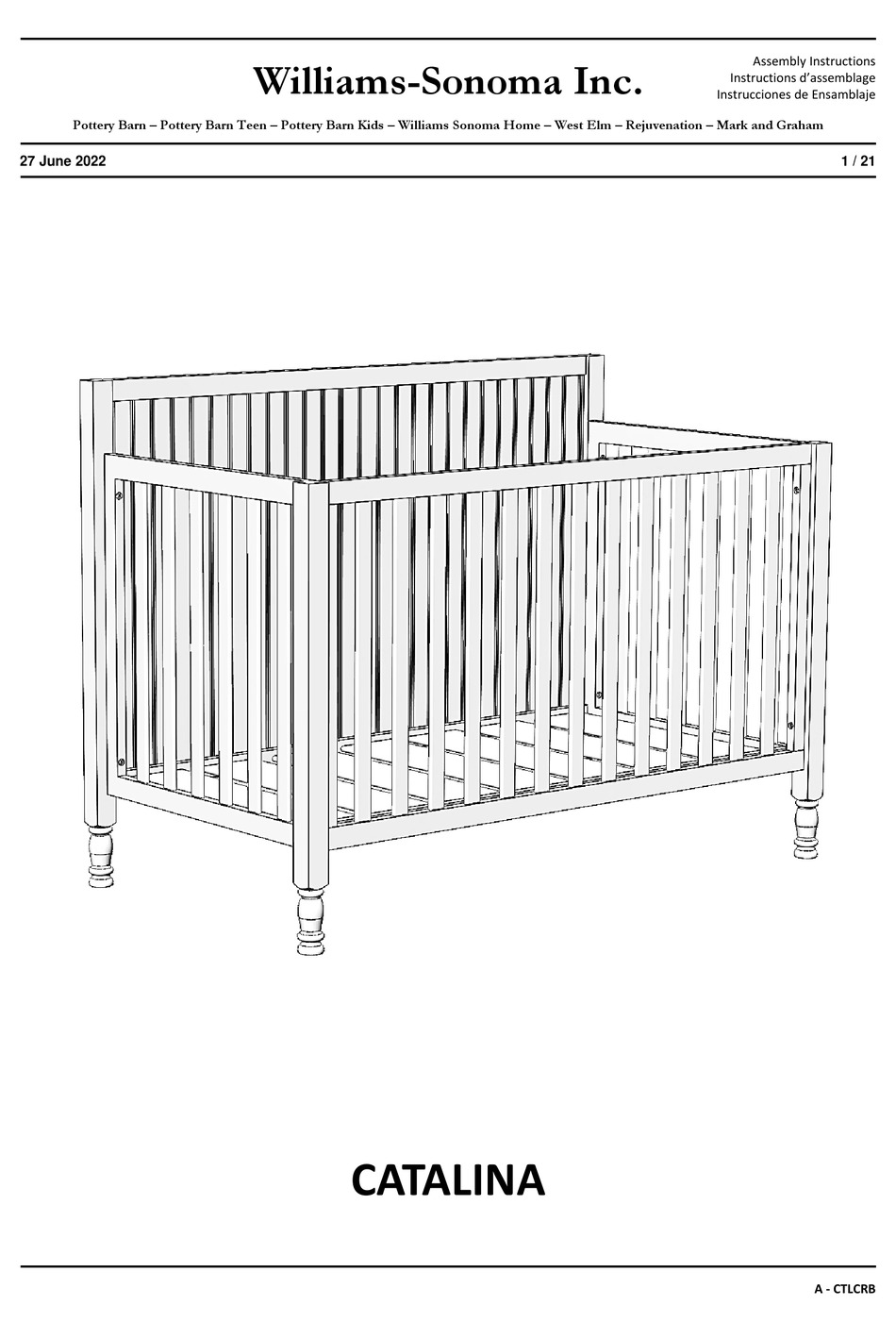 WILLIAMSSONOMA CATALINA ASSEMBLY INSTRUCTIONS MANUAL Pdf Download