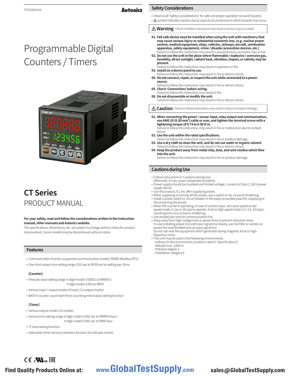 AUTONICS CT SERIES PRODUCT MANUAL Pdf Download ManualsLib