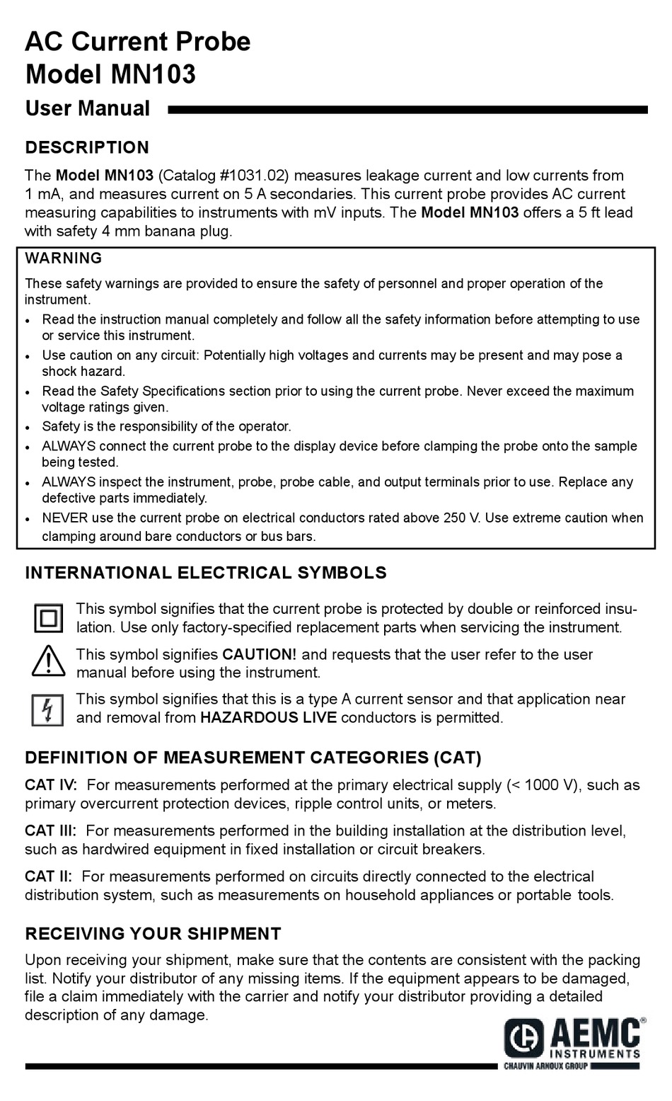 AEMC INSTRUMENTS MN103 USER MANUAL Pdf Download ManualsLib