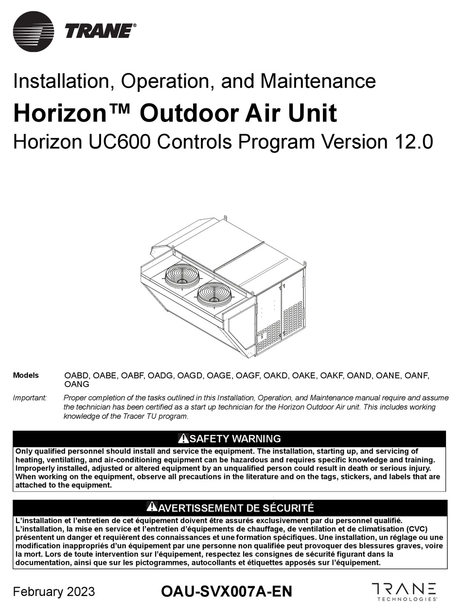 TRANE HORIZON OABD SERIES INSTALLATION, OPERATION AND MAINTENANCE