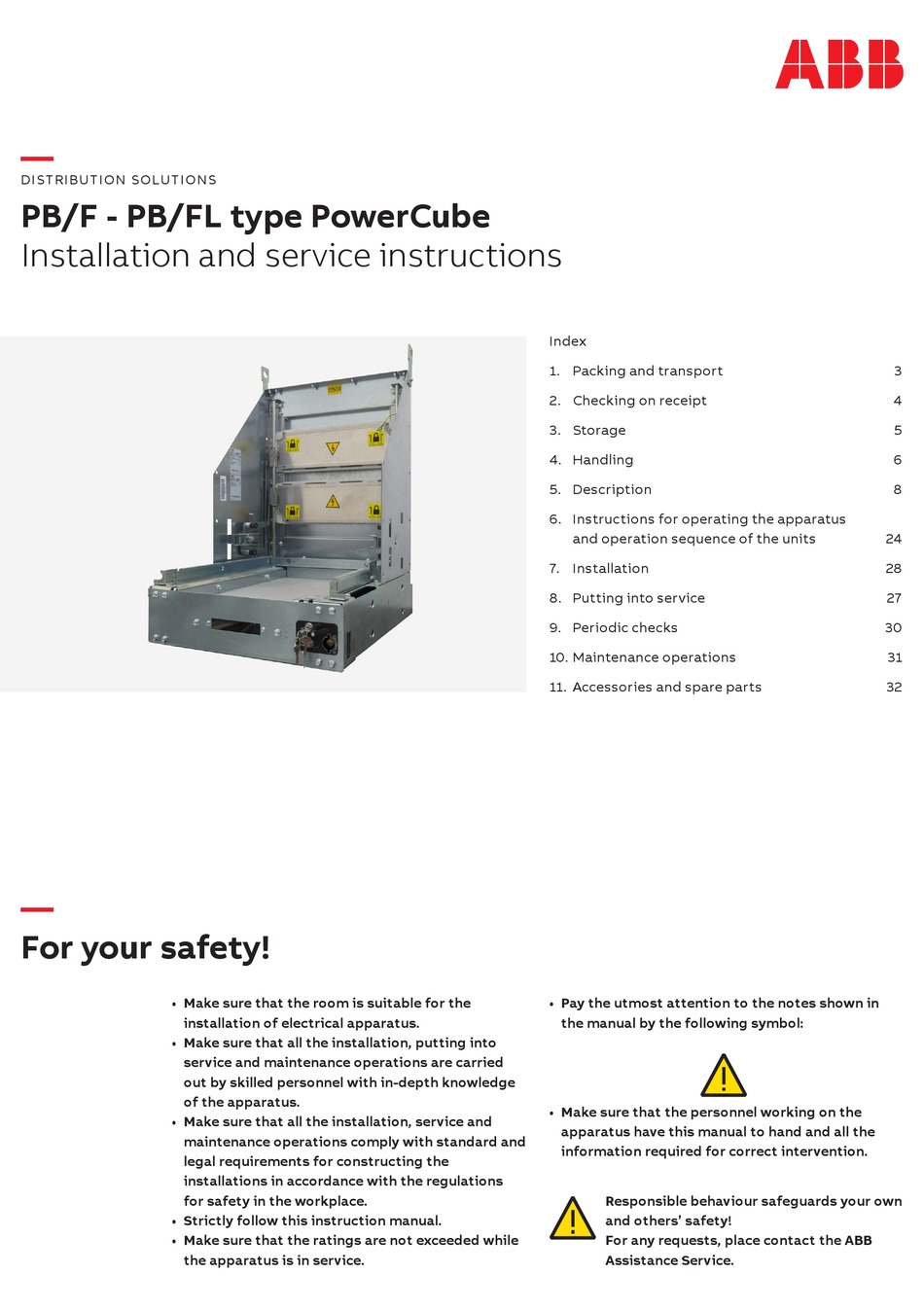 ABB POWERCUBE PB/F INSTALLATION AND SERVICE INSTRUCTIONS MANUAL Pdf
