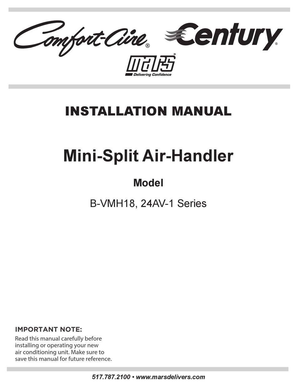 MARS COMFORTAIRE CENTURY BVMH AV1 SERIES INSTALLATION MANUAL Pdf