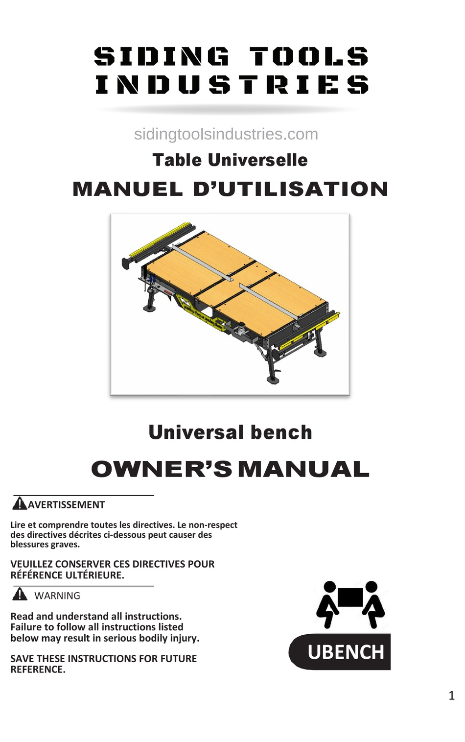 SIDING TOOLS INDUSTRIES UBENCHB OWNER'S MANUAL Pdf Download ManualsLib