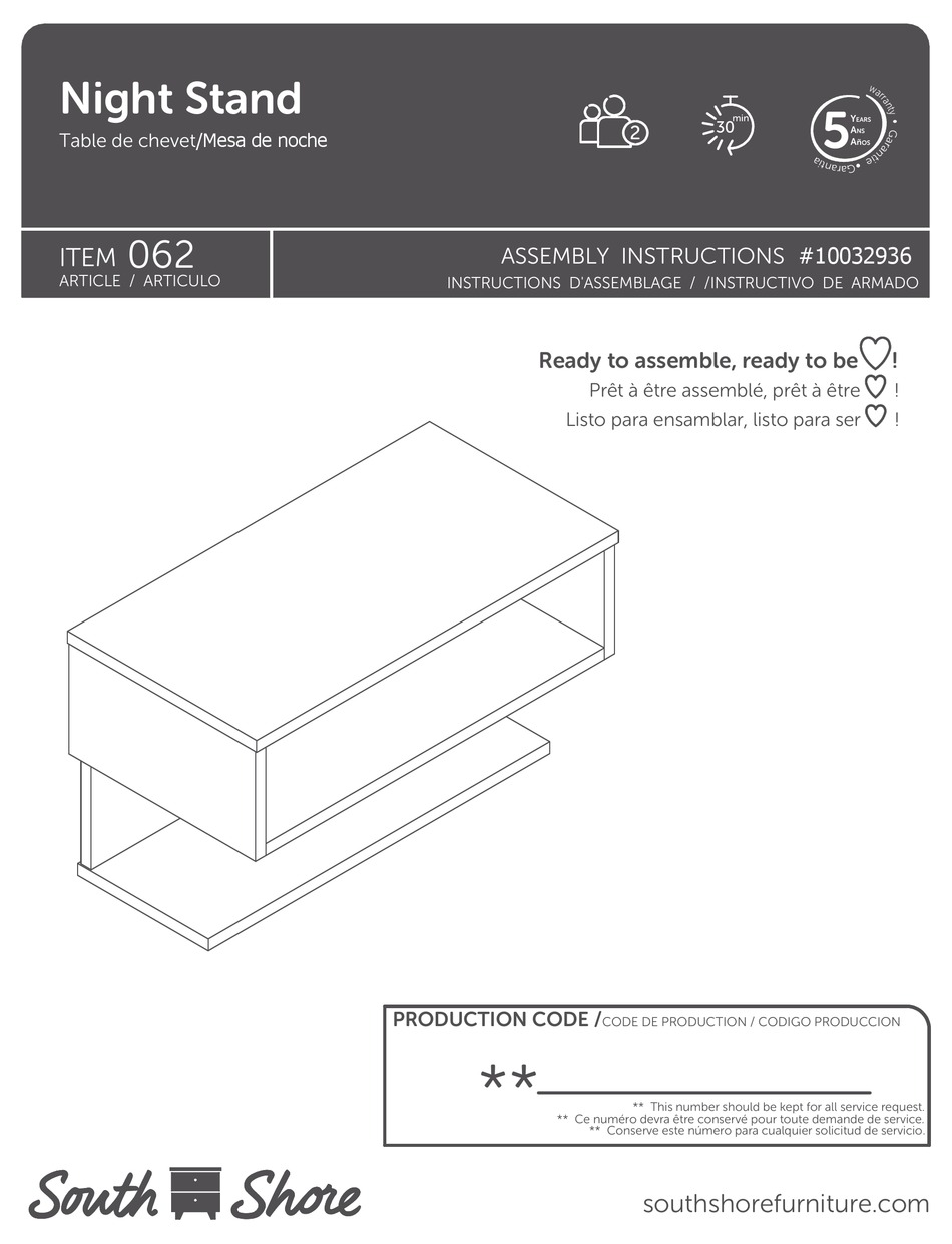 SOUTH SHORE 062 ASSEMBLY INSTRUCTIONS MANUAL Pdf Download ManualsLib