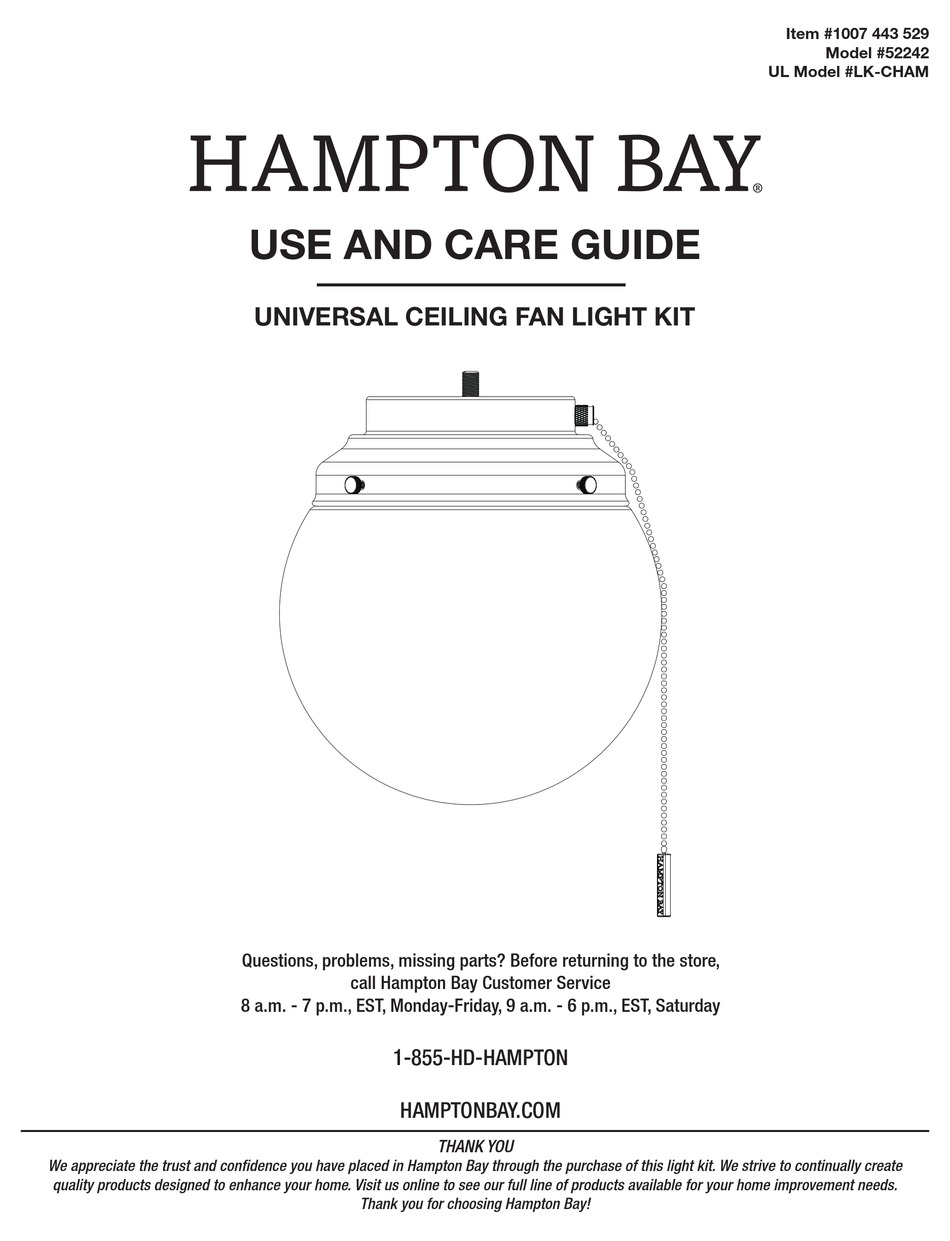 HAMPTON BAY 52242 USE AND CARE MANUAL Pdf Download ManualsLib