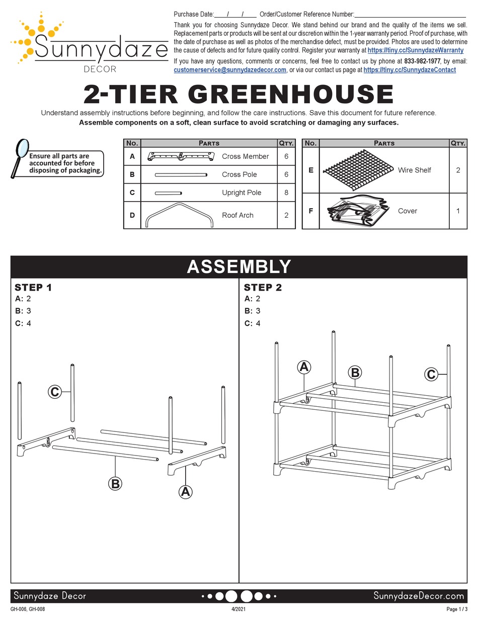 SUNNYDAZE DECOR GH006 ASSEMBLY INSTRUCTIONS Pdf Download ManualsLib
