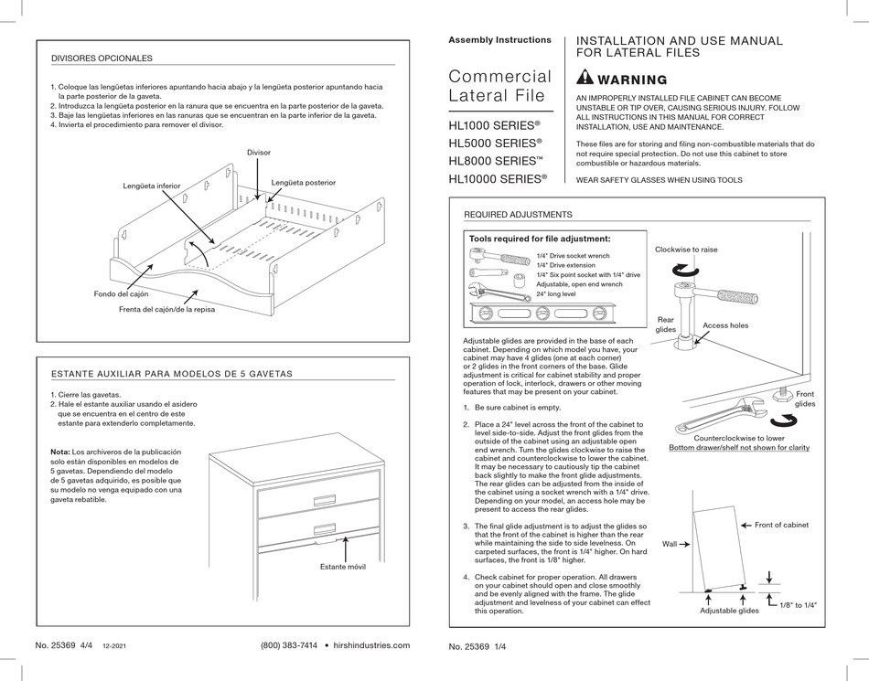 HIRSH INDUSTRIES HL1000 SERIES ASSEMBLY INSTRUCTIONS MANUAL Pdf Download ManualsLib