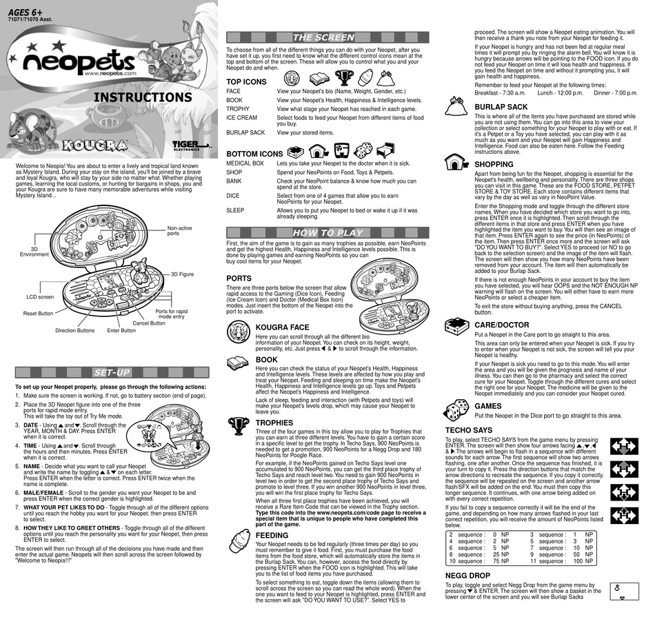 TIGER ELECTRONICS NEOPETS KOUGRA INSTRUCTIONS Pdf Download ManualsLib