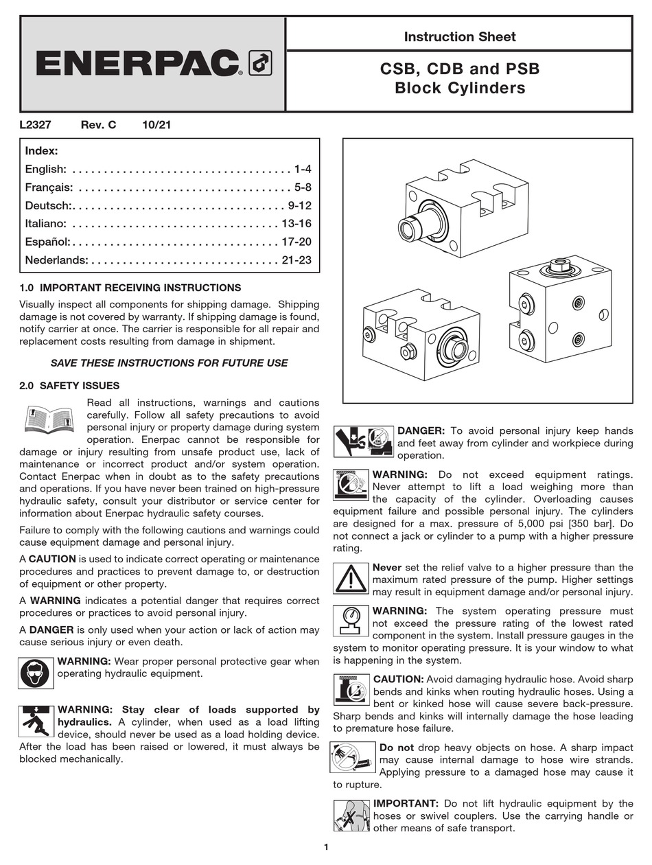 ENERPAC CSB INSTRUCTION SHEET Pdf Download | ManualsLib