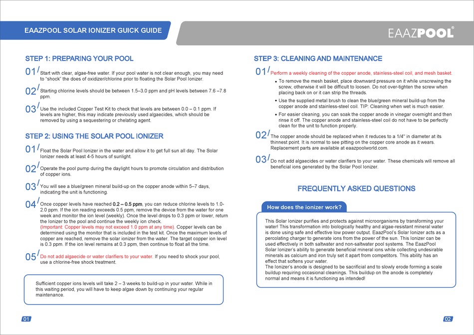 EAAZPOOL SOLAR IONIZER MANUAL Pdf Download ManualsLib