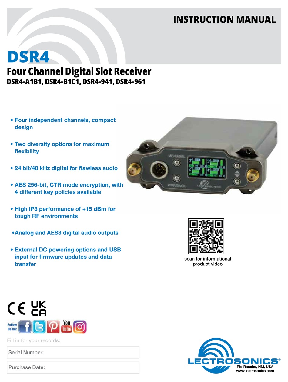LECTROSONICS DSR4 INSTRUCTION MANUAL Pdf Download ManualsLib