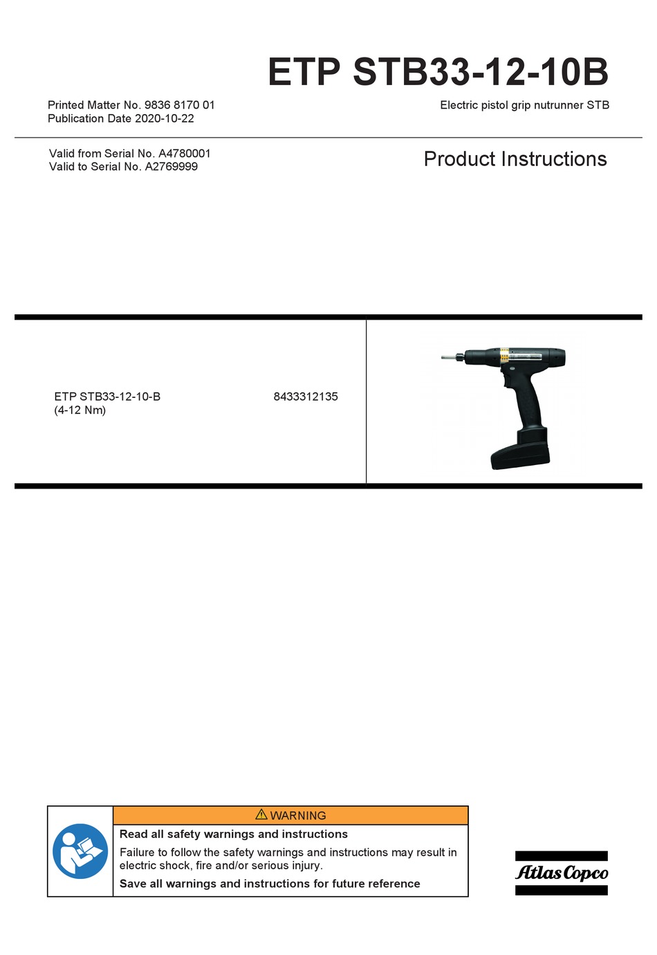 ATLAS COPCO ETP STB33-12-10-B PRODUCT INSTRUCTIONS Pdf Download ...