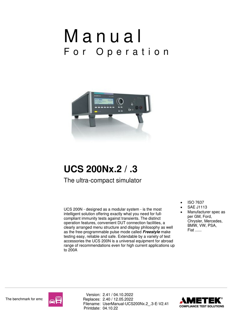 AMETEK UCS 200N .2 SERIES MANUAL FOR OPERATION Pdf Download ManualsLib