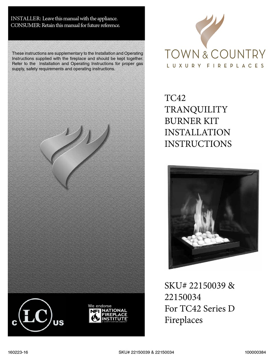 TOWN & COUNTRY FIREPLACES TC42 INSTALLATION INSTRUCTIONS MANUAL Pdf