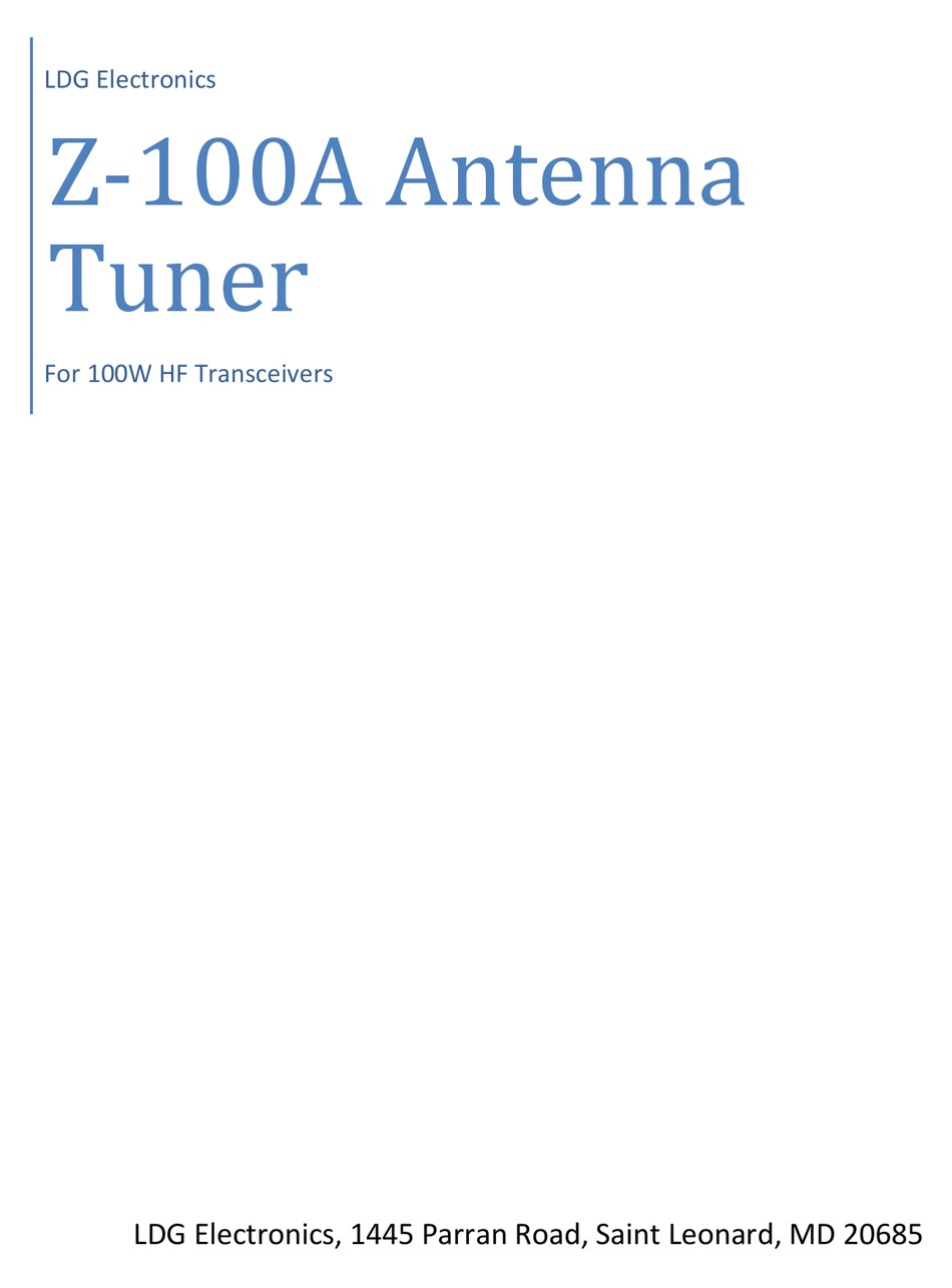 LDG Z100A MANUAL Pdf Download ManualsLib