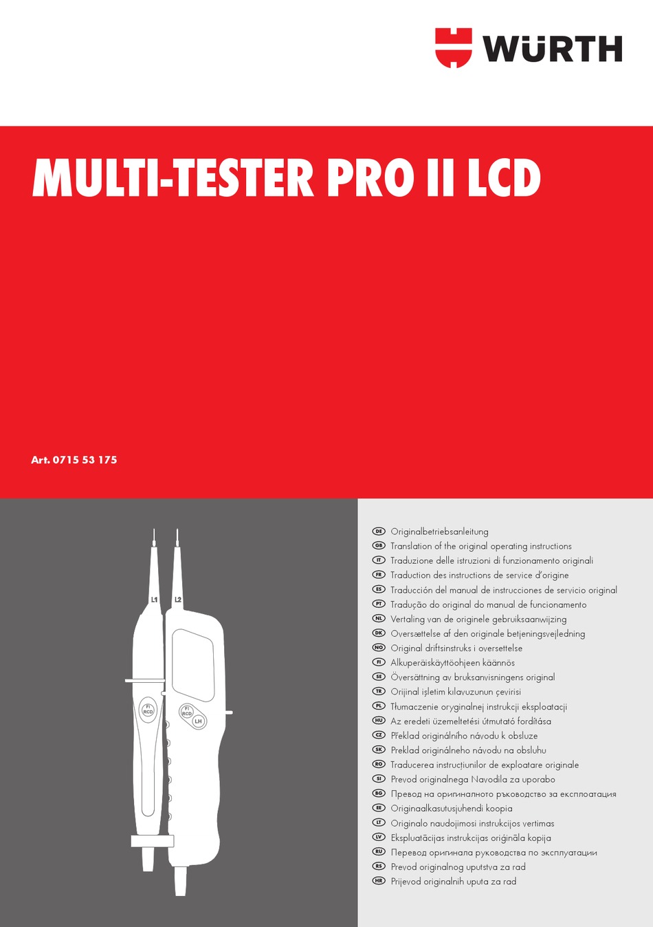 WÜRTH MULTITESTER PRO II LCD TRANSLATION OF THE ORIGINAL OPERATING