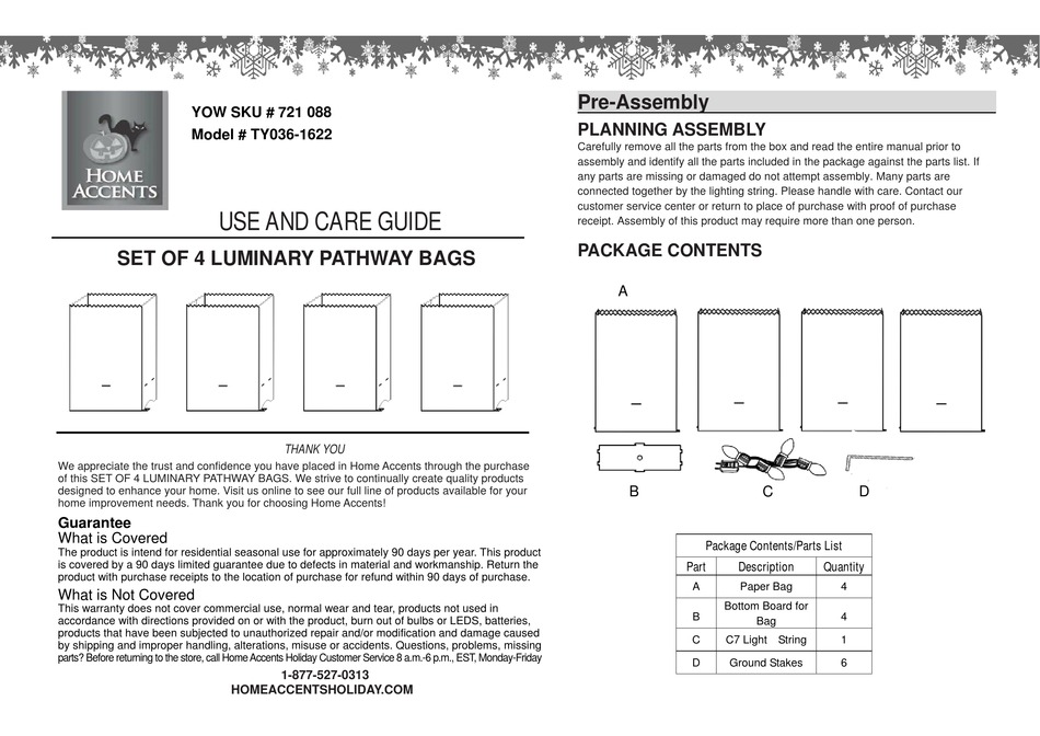 HOME ACCENTS TY0361622 USE AND CARE MANUAL Pdf Download ManualsLib