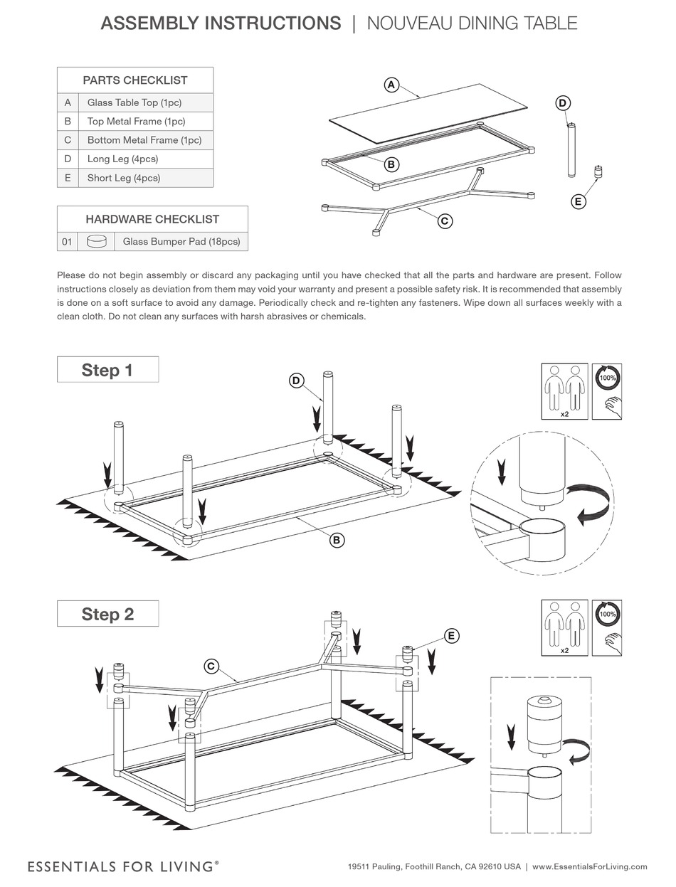 ESSENTIALS FOR LIVING NOUVEAU DINING TABLE ASSEMBLY INSTRUCTIONS Pdf