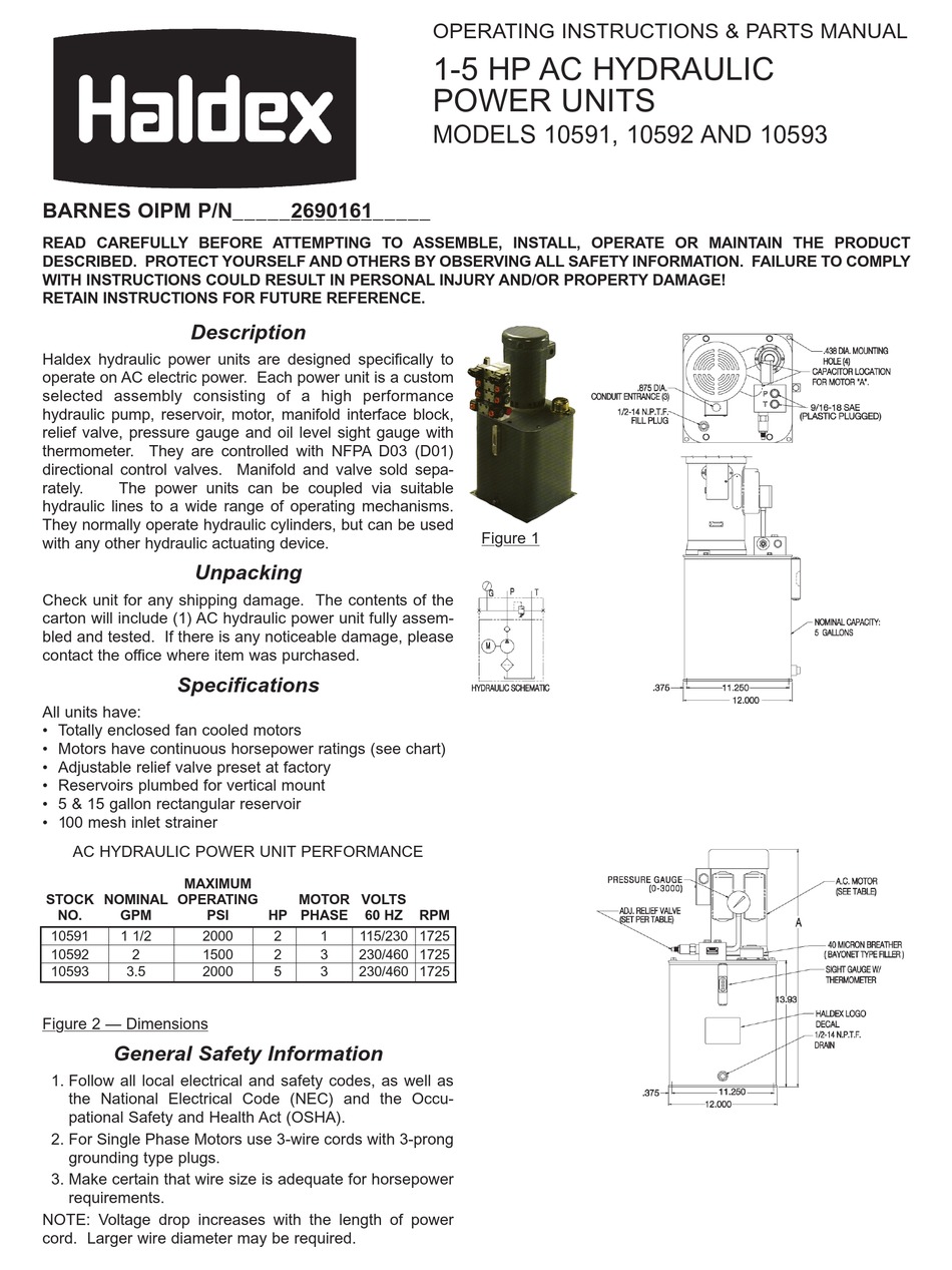 HALDEX 10591 OPERATING INSTRUCTIONS & PARTS MANUAL Pdf Download
