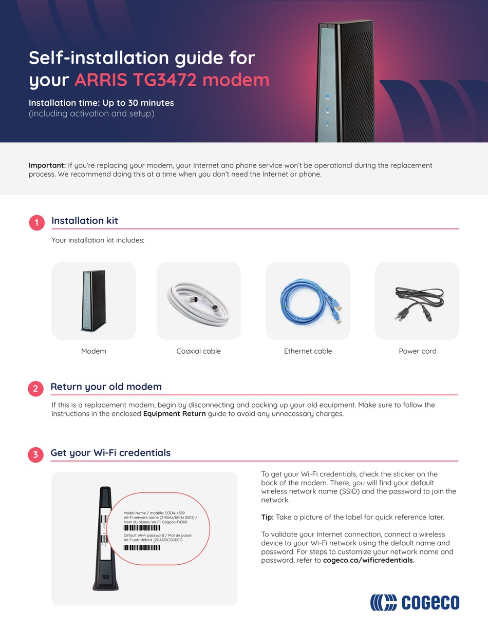 COGECO ARRIS TG3472 SELFINSTALLATION MANUAL Pdf Download ManualsLib