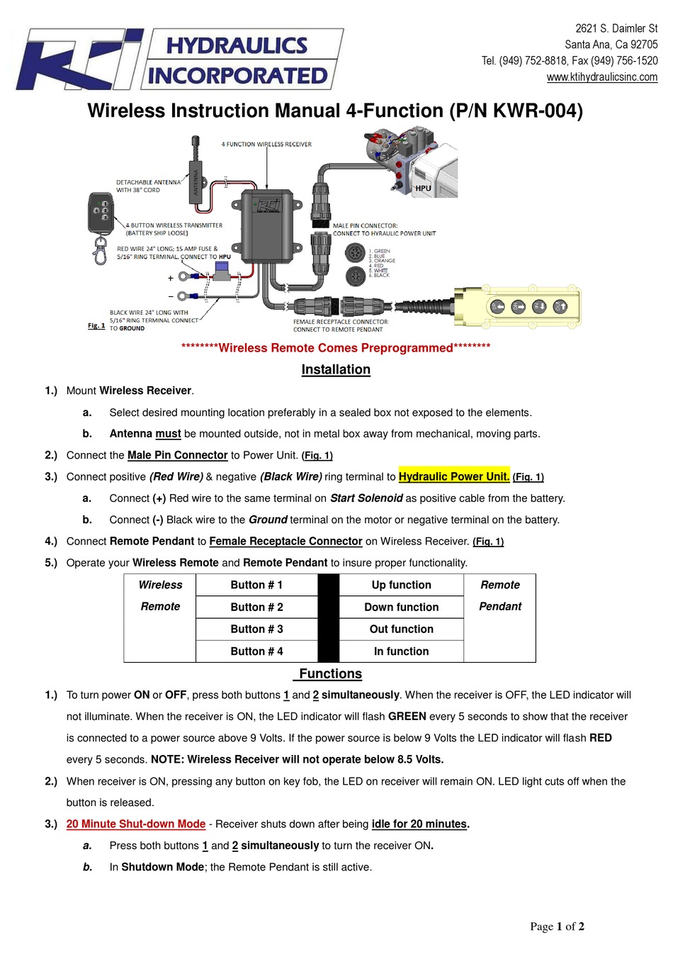HYDRAULICS INCORPORATED KWR004 INSTRUCTION MANUAL Pdf Download