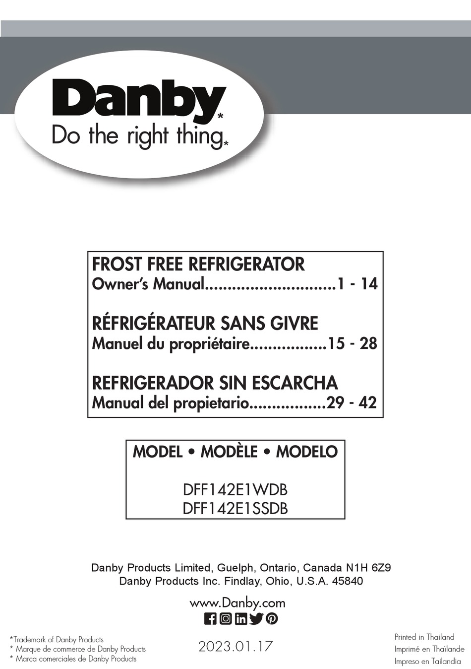 DANBY DFF142E1WDB OWNER'S MANUAL Pdf Download ManualsLib