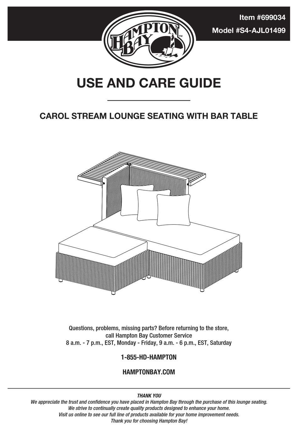 HAMPTON BAY CAROL STREAM S4AJL01499 USE AND CARE MANUAL Pdf Download ManualsLib