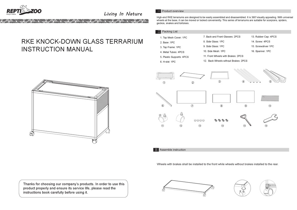 REPTIZOO RKE KNOCKDOWN GLASS TERRARIUM INSTRUCTION MANUAL Pdf Download