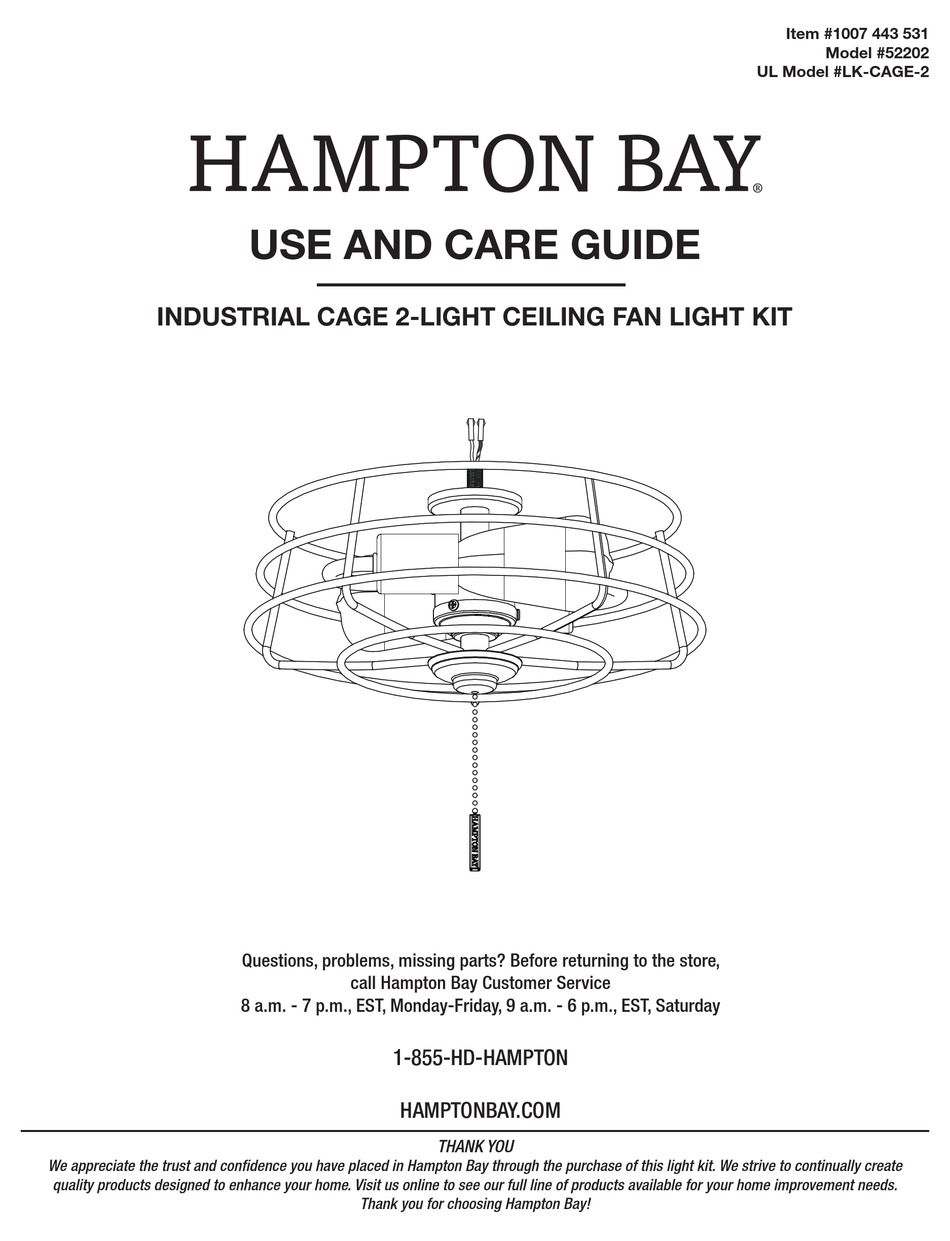 HAMPTON BAY 52202 USE AND CARE MANUAL Pdf Download ManualsLib