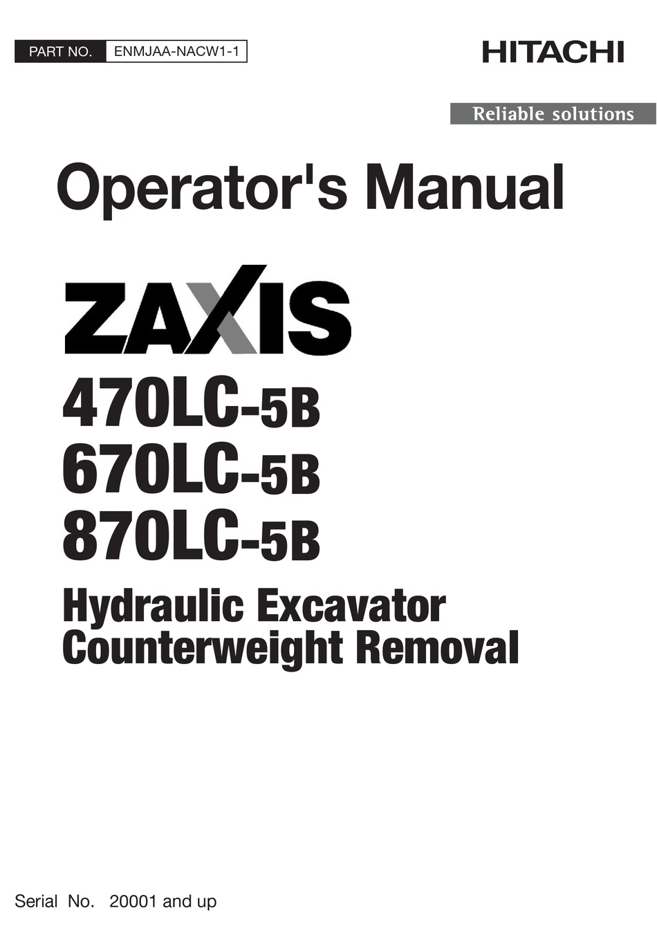 HITACHI ZAXIS 470LC5B OPERATOR'S MANUAL Pdf Download ManualsLib