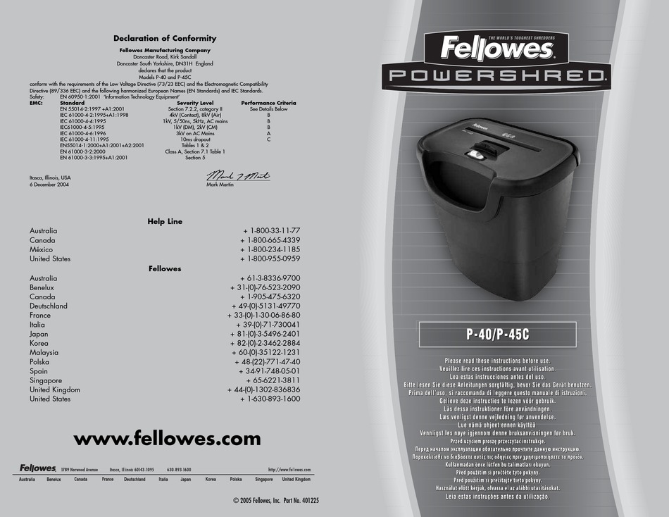 FELLOWES POWERSHRED P40 MANUAL Pdf Download ManualsLib