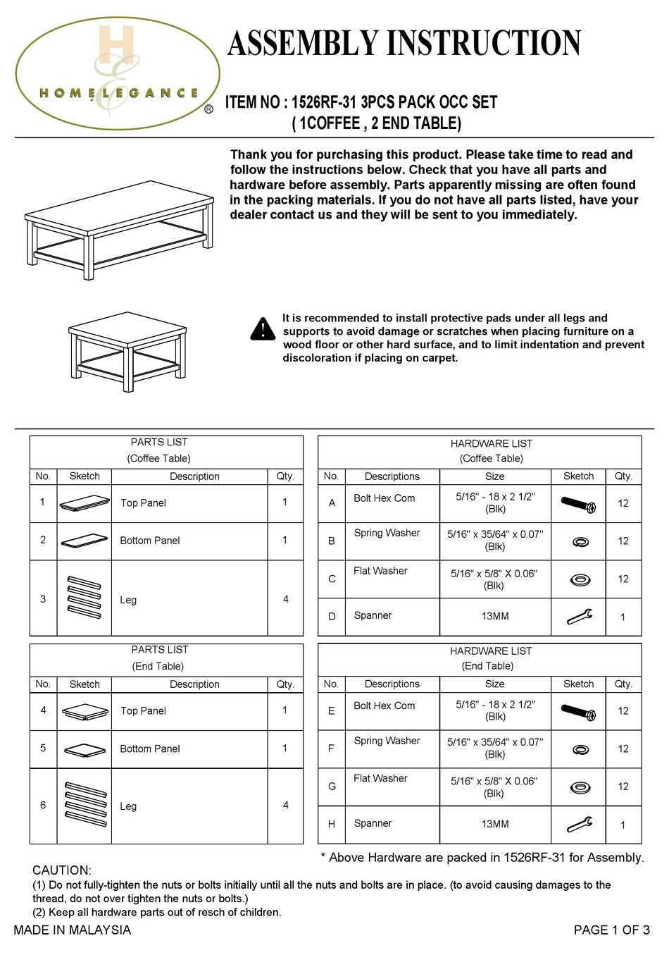 HOMELEGANCE 1526RF31 ASSEMBLY INSTRUCTION Pdf Download ManualsLib