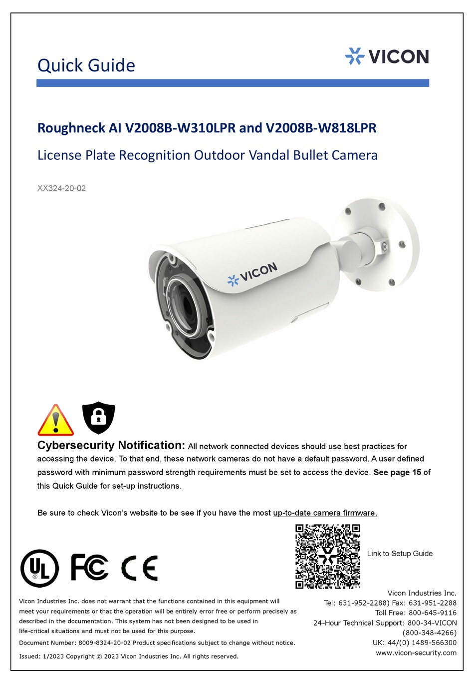 VICON ROUGHNECK AI V2008B-W310LPR QUICK MANUAL Pdf Download | ManualsLib