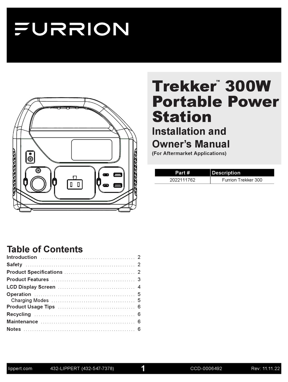 FURRION TREKKER 300 INSTALLATION AND OWNER'S MANUAL Pdf Download